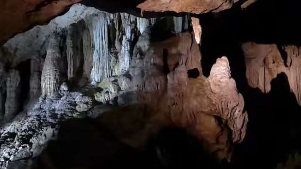 <div class="paragraphs"><p>Stalagmites grow from the cave floor up as water drips down. </p></div>