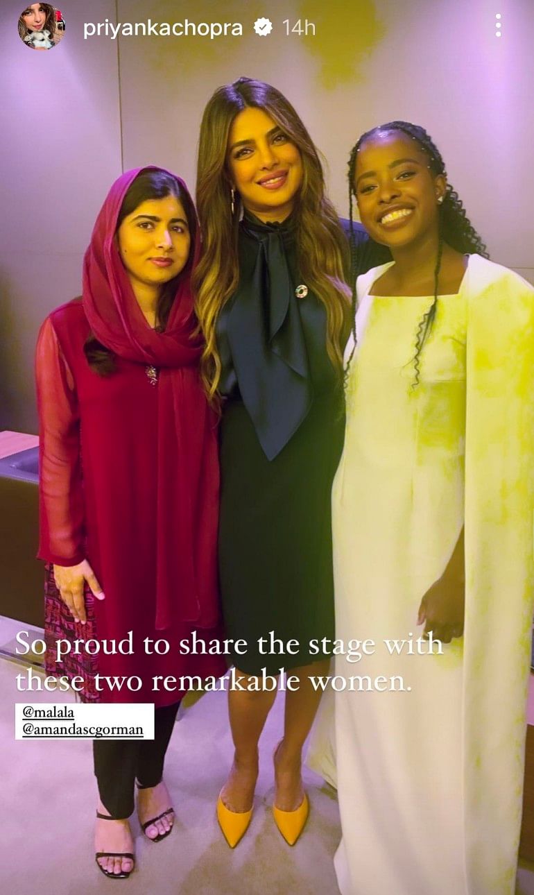 Priyanka was also seen with Nobel Peace Prize laureate Malala Yousafzai and US poet Amanda Gorman.