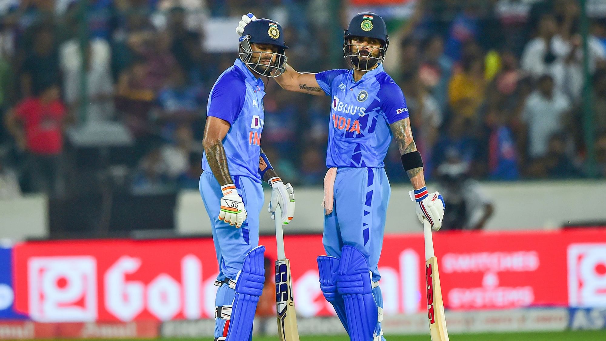 <div class="paragraphs"><p>Suryakumar Yadav (left) and Virat Kohli helped India win the final and third T20I against Australia by six wickets in Hyderabad on Sunday.&nbsp;</p></div>