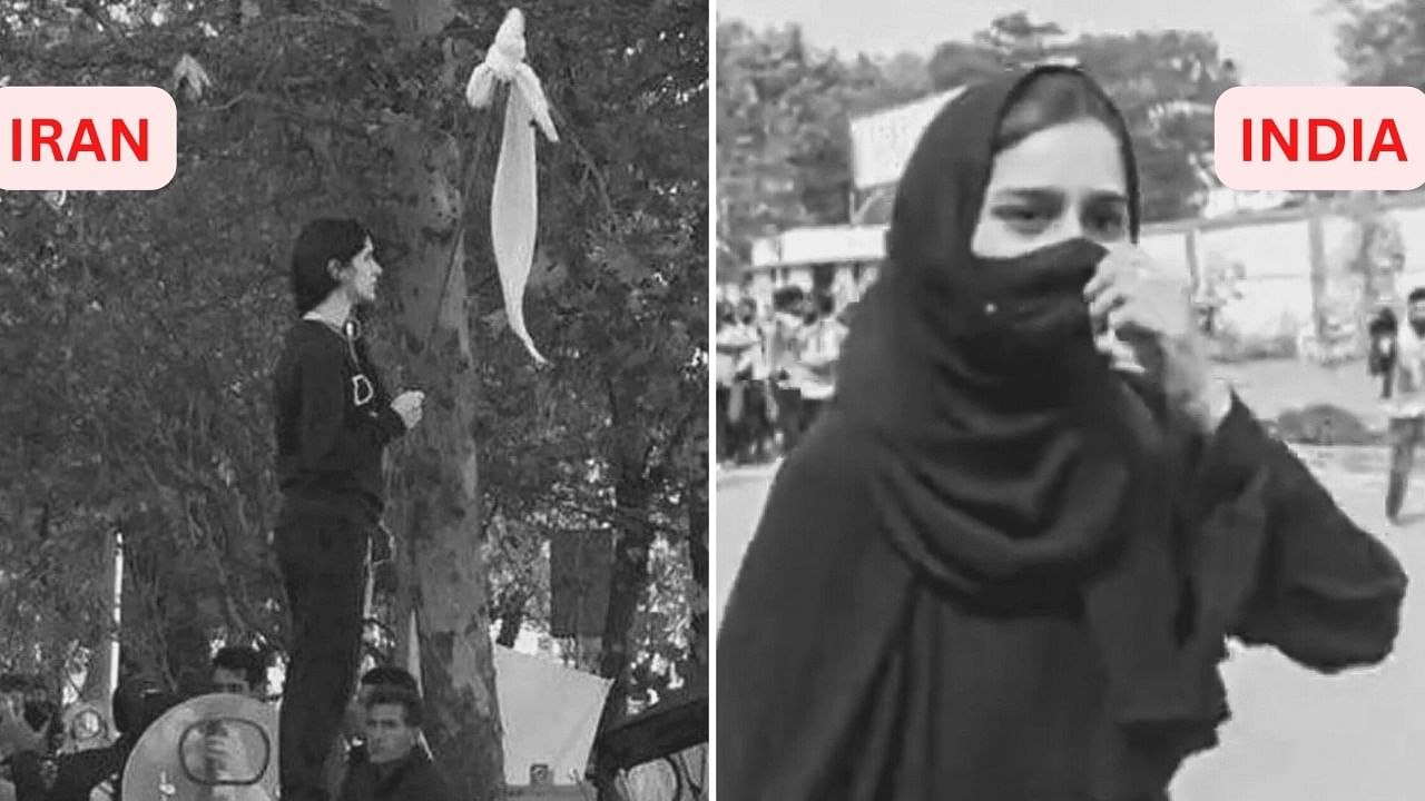 <div class="paragraphs"><p>Right wing ideologues on social media in India have begun comparing Iranian women's anti-hijab protests with Karnataka's hijab ban row.</p></div>