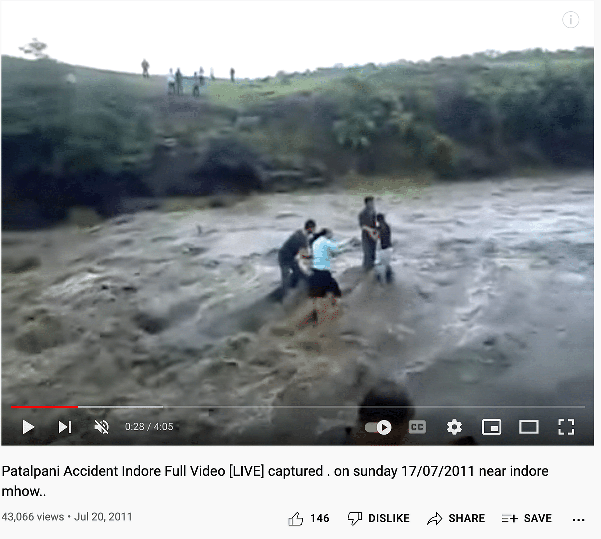 The 2011 video showed five people of a family being swept away near the Patalpani waterfall in Indore.