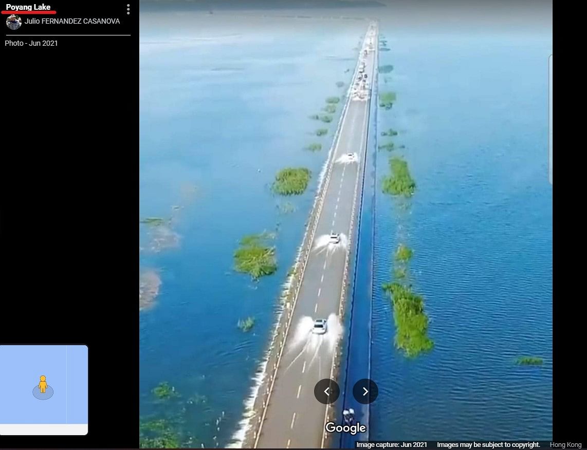 The video shows the Yongxiu-Wucheng highway from Poyang Lake in Eastern China.