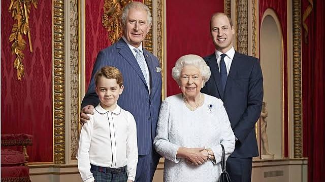<div class="paragraphs"><p>Prince George of Cambridge, Prince Charles, Queen Elizabeth II, and Prince William (from left to right).</p></div>