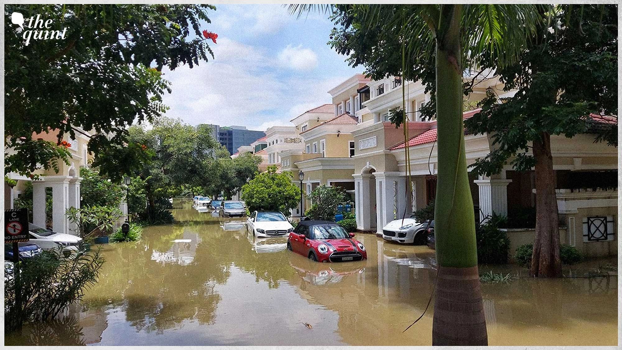<div class="paragraphs"><p>A luxury residential complex gets flooded in Bengaluru East due to incessant rainfall on 5 September.</p></div>