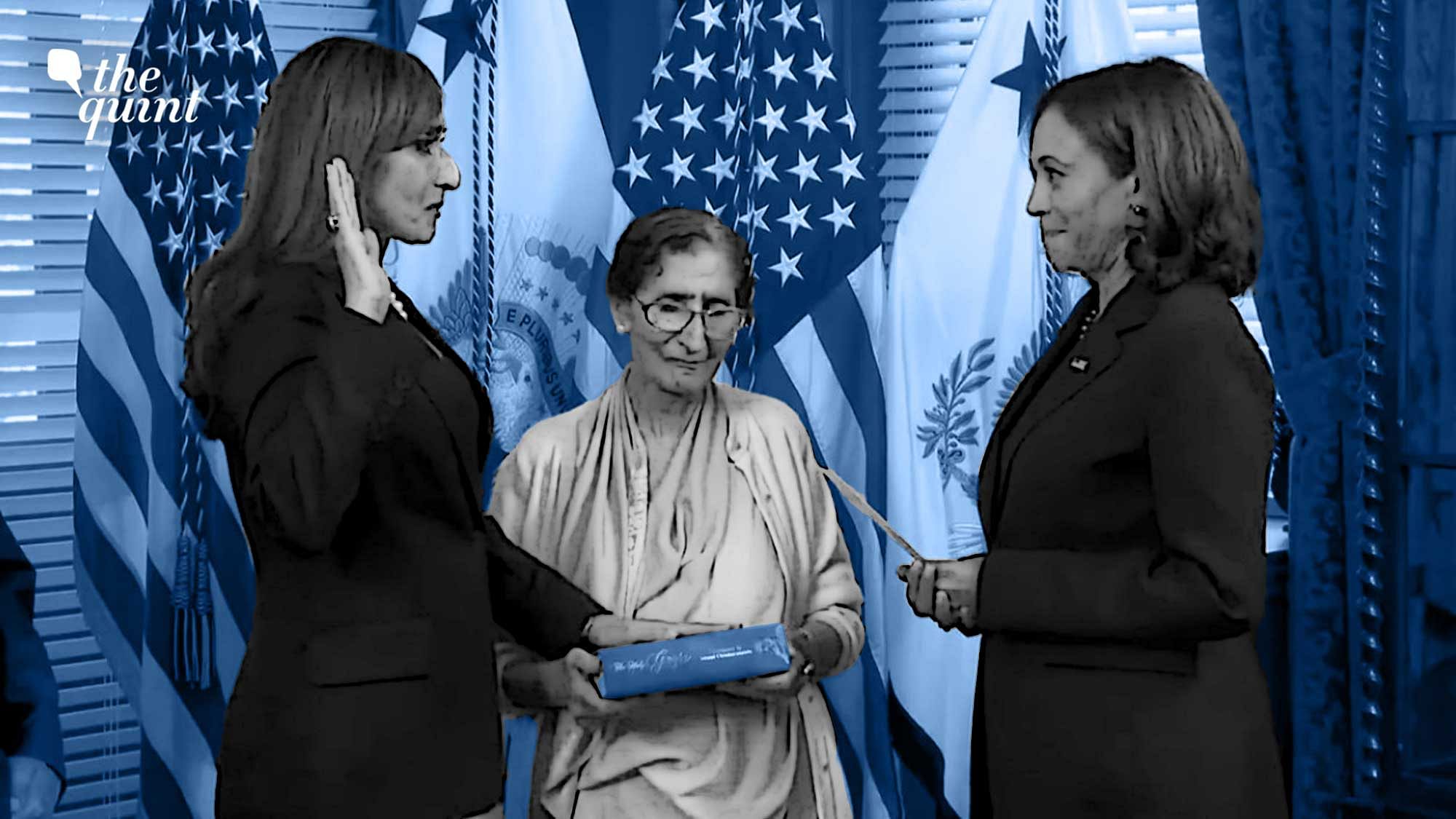 <div class="paragraphs"><p>Shefali Razdan Duggal being administered her oath as US Ambassador to the Netherlands by VP Kamala Harris. She took the oath by swearing on the Bhagavad Gita in the presence of her mother.&nbsp;</p></div>
