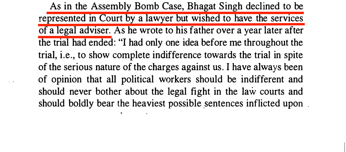 In reality, Bhagat Singh didn't want anybody to represent him legally. 