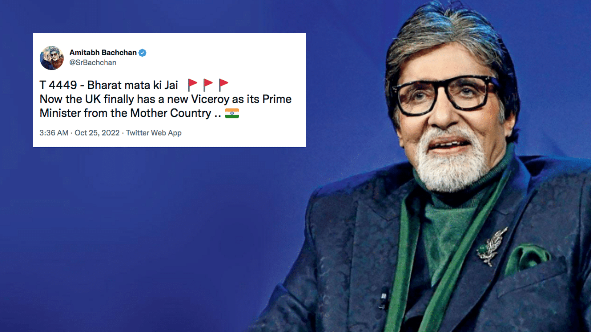 <div class="paragraphs"><p>Amitabh Bachchan's tweet, congratulating Rishi Sunak as UK's new Prime Minister.&nbsp;</p></div>