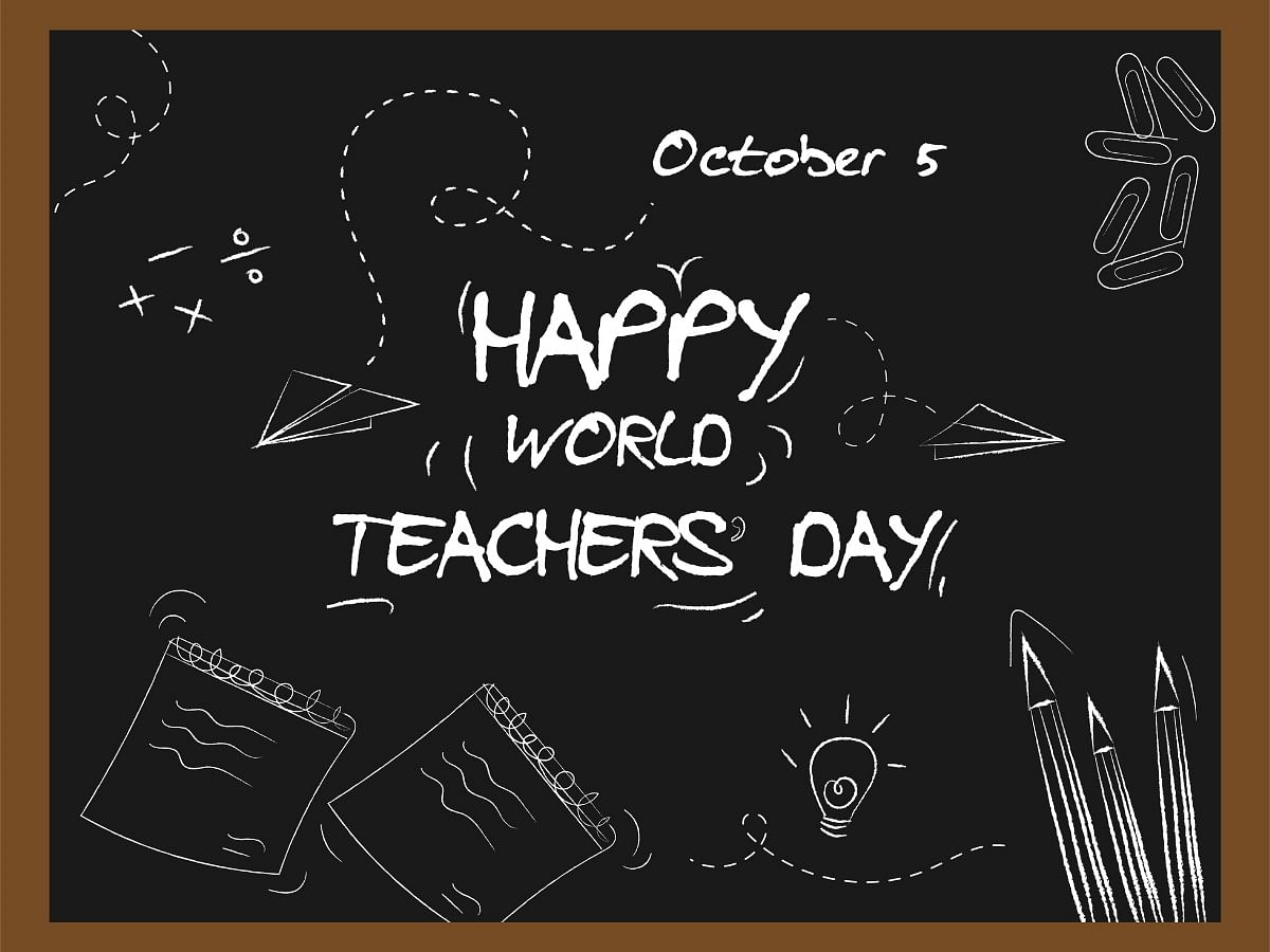 Happy Teachers Day Lettering and freehand drawing set of school items in  the shape of a circle. Sketch, outline. Illustration for Teachers Day,  vector 32163809 Vector Art at Vecteezy