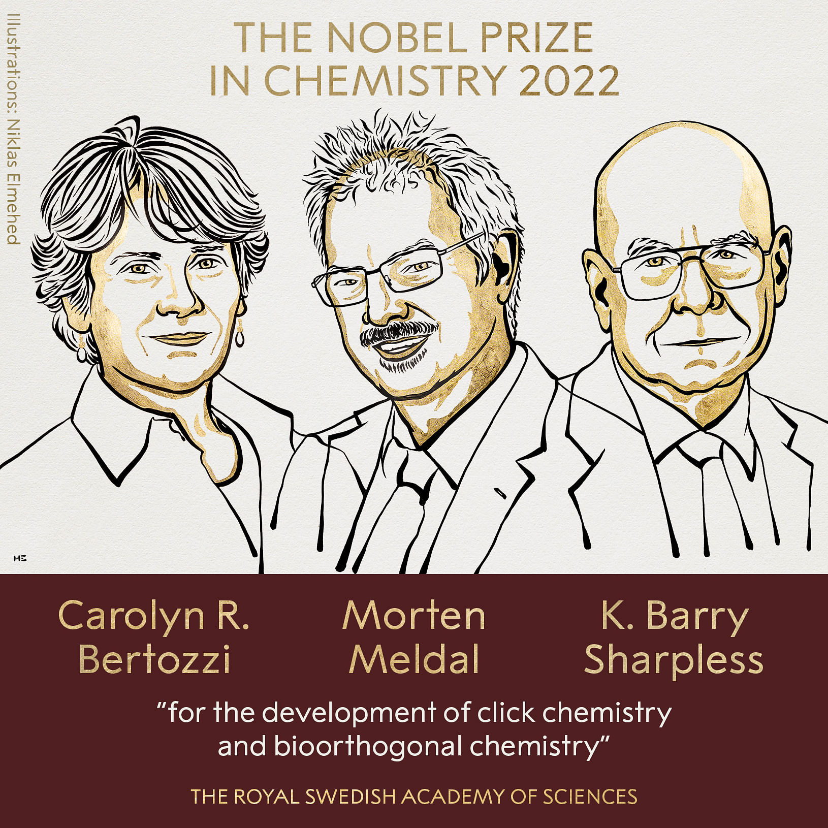 <div class="paragraphs"><p>The Nobel Prize for Chemistry 2022 was awarded to Carolyn R. Bertozzi, Morten Meldal and K Barry Sharpless.</p></div>