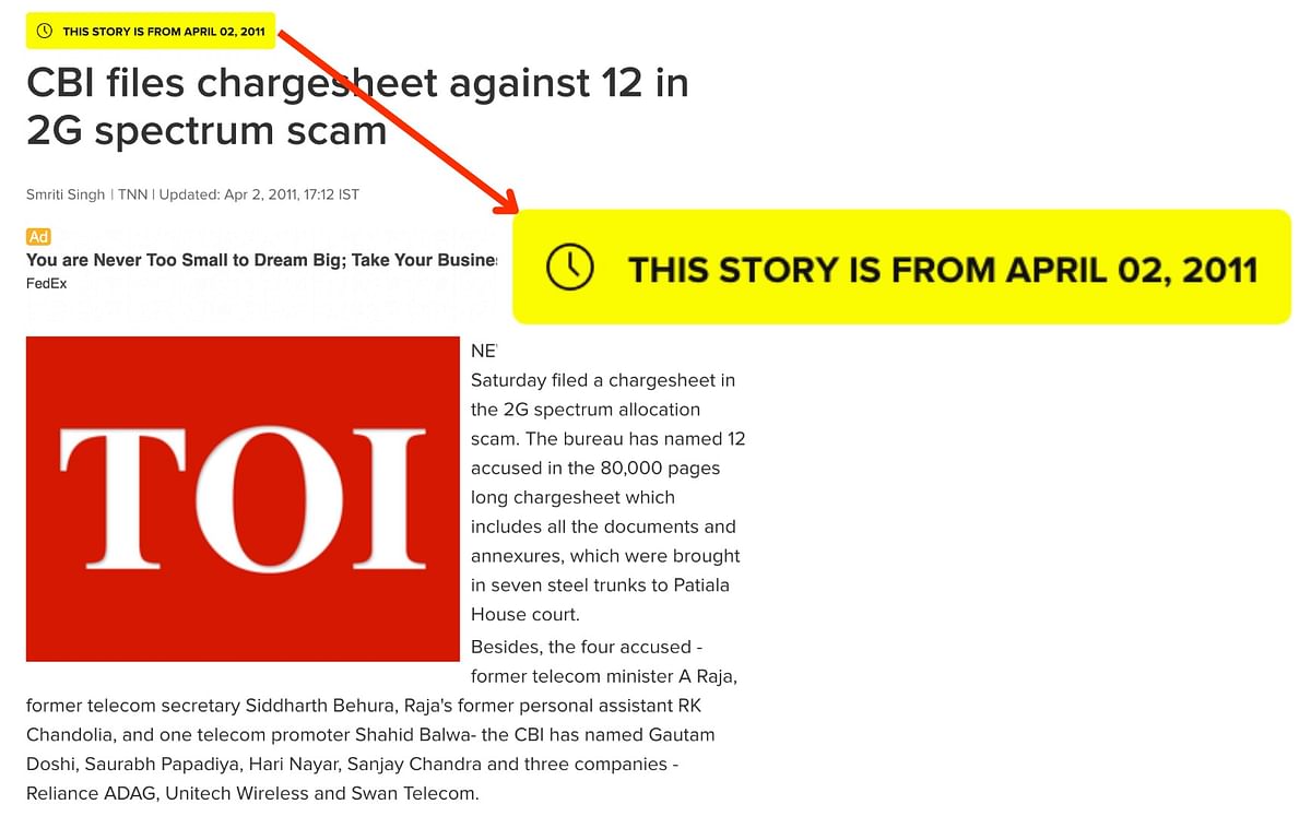 The news dates back to 2011, when the CBI filed its first chargesheet naming A Raja and eight others.