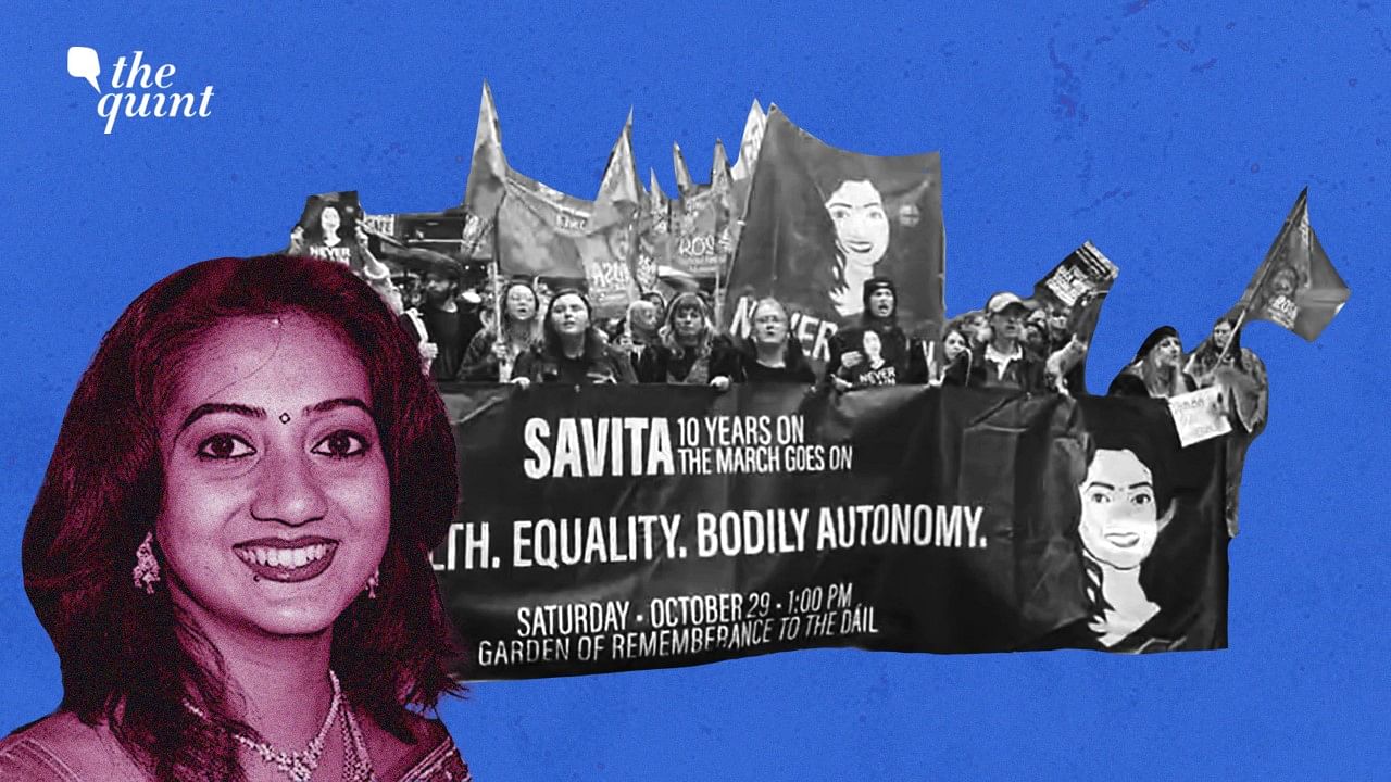 <div class="paragraphs"><p>"Never Again" and "Health. Equality. Bodily Autonomy" read several posters raised by protesters who gathered in Dublin on Saturday, 29 October, on the 10th death anniversary of Savita Halappanavar.</p></div>