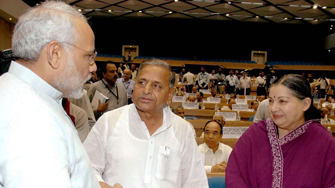 <div class="paragraphs"><p>Former chief ministers of Gujarat, Uttar Pradesh and Tamilnadu; Narendra Modi, Mulayam Singh Yadav and J Jayalalithaa in 2005.</p></div>
