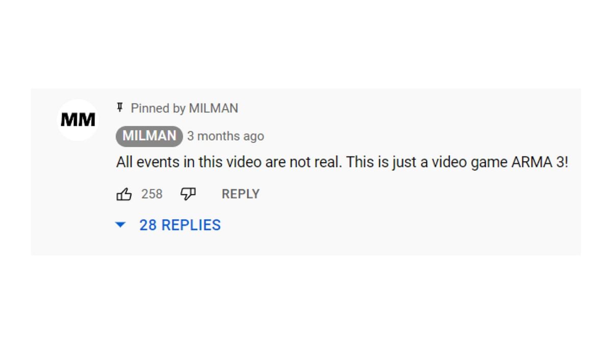 The video is from a game called Arma 3, not a real incident, as claimed. 