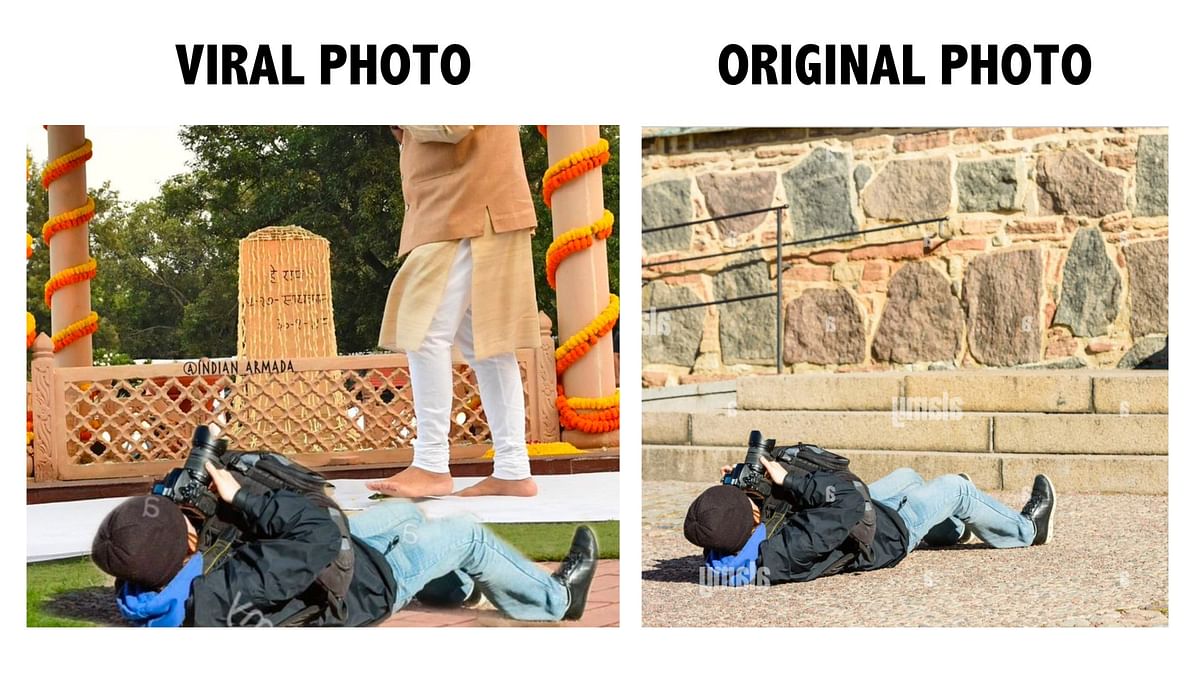 We found the original photo on Modi's verified Twitter account, which did not show a photographer on the ground.