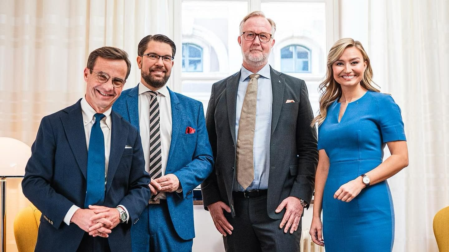 <div class="paragraphs"><p>Leaders of Sweden's new right-wing ruling coalition, including leaders of the&nbsp;Moderate Party, the Liberals, the Christian Democrats, and the Sweden Democrats.&nbsp;</p></div>