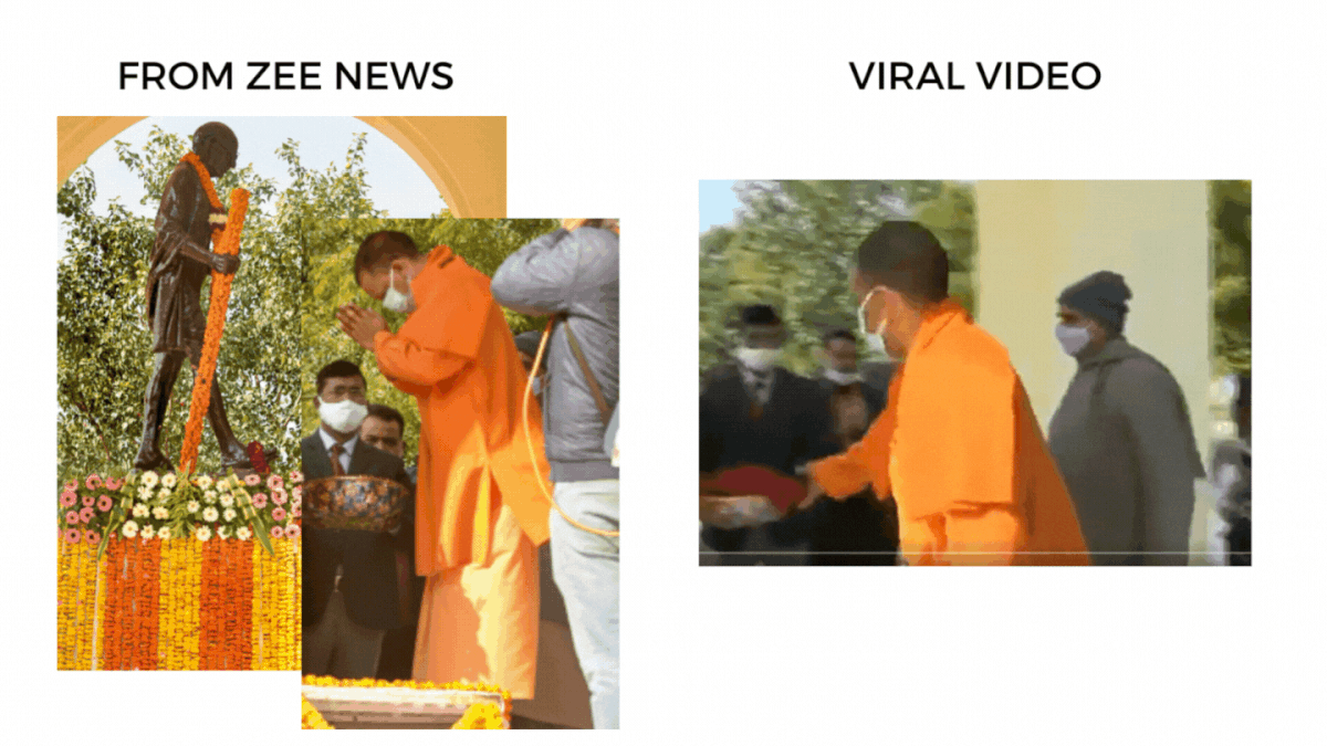 A longer version of the video shows Yogi Adityanath sitting down for a prayer meeting after paying his tributes.