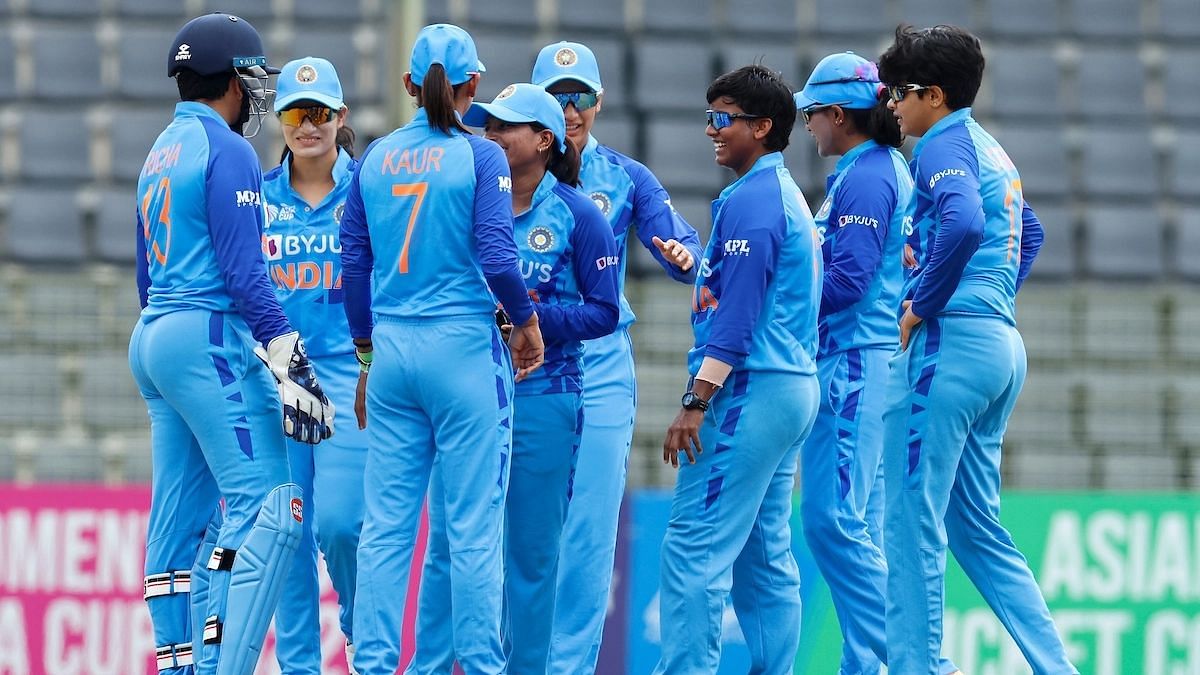 <div class="paragraphs"><p>The Indian players celebrate after taking a wicket against Thailand in the women's Asia Cup semi-final on Thursday.&nbsp;</p></div>