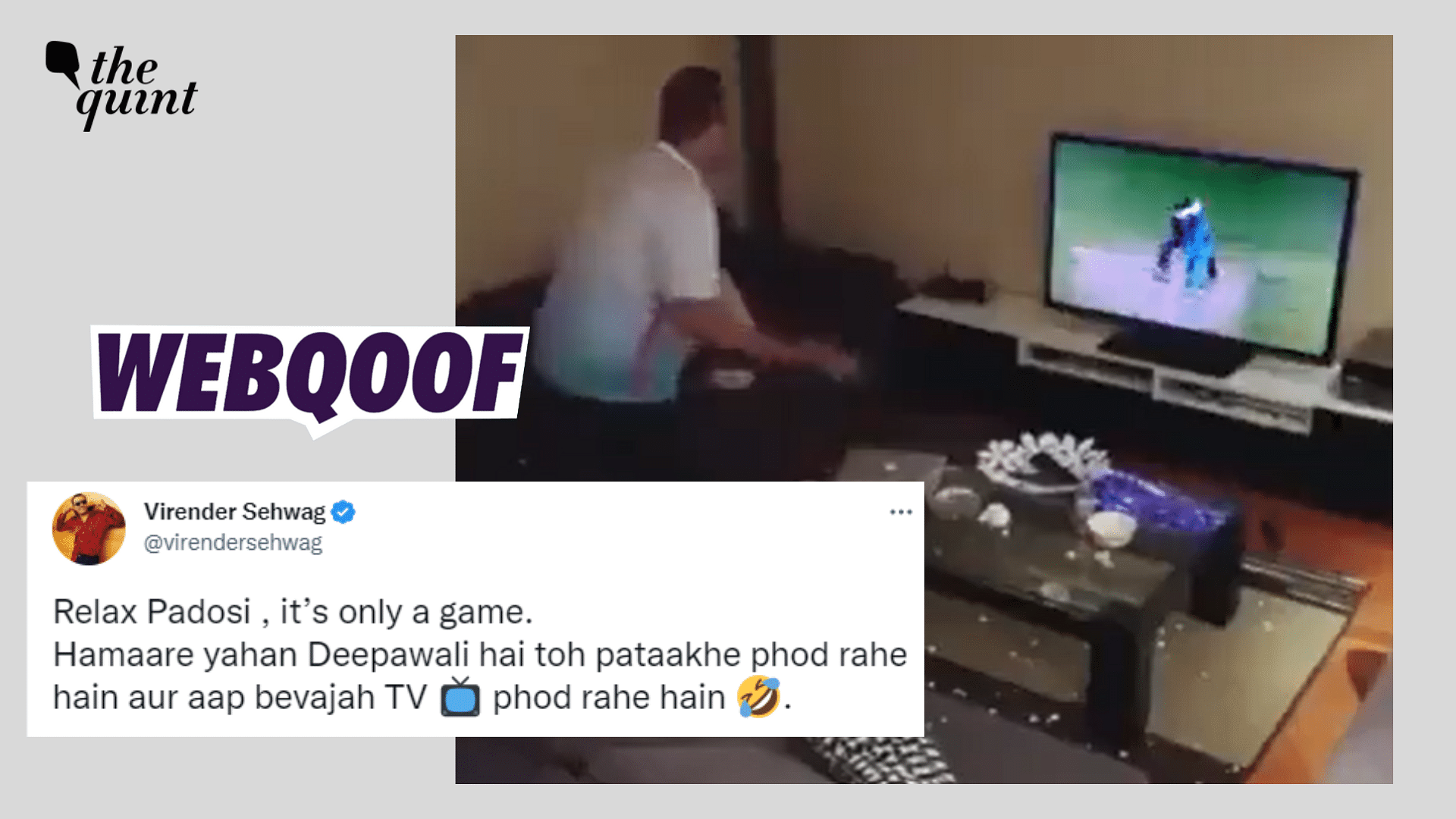 <div class="paragraphs"><p>Fact-Check | An old video was edited and shared as a recent one claiming to show a Pakistani fan breaking his TV after Pakistan lost to India&nbsp;in the ongoing ICC Men's&nbsp;<a href="https://www.thequint.com/sports/cricket/icc-t20-world-cup-2022-points-table-updated-standings-india-vs-pakistan-latest-details-here">T20 World Cup</a>&nbsp;2022.</p></div>