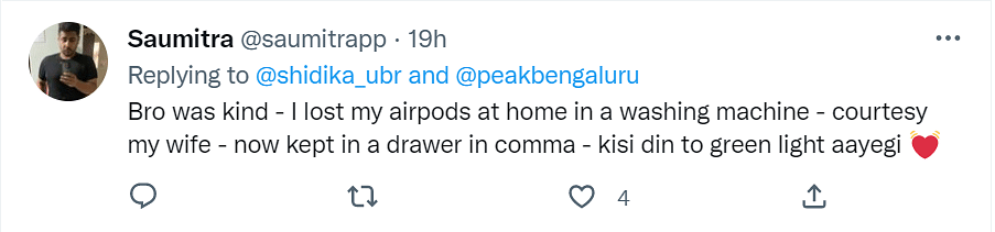 A Twitter user quoted the woman's tweet with, "Bangalore is built different."