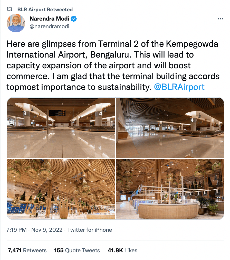 The video shows the new Terminal 2 of the Kempegowda International Airport in Bengaluru.