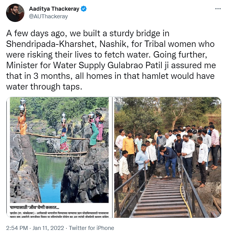 The video shows women in Nashik's Kharshet crossing the Tas river after a bridge was washed off in July.