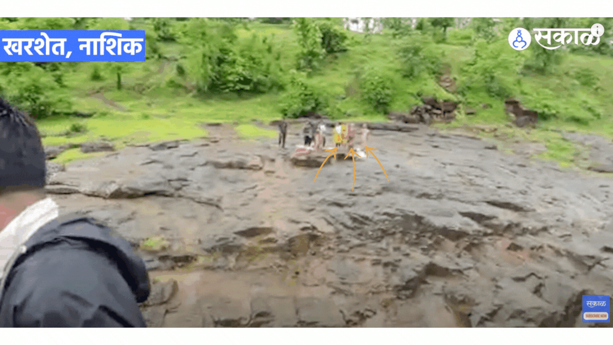The video shows women in Nashik's Kharshet crossing the Tas river after a bridge was washed off in July.