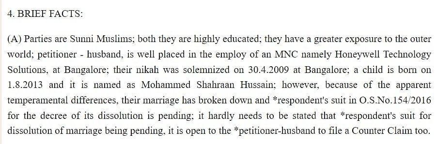 In a court order dated 21 October 2021, it was observed that both parties were Sunni Muslims.  