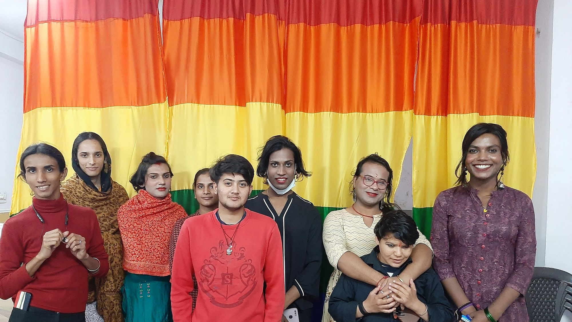 <div class="paragraphs"><p>Residents and staff at Delhi's Garima Greh, a shelter for trans persons, pose for a photo.</p></div>