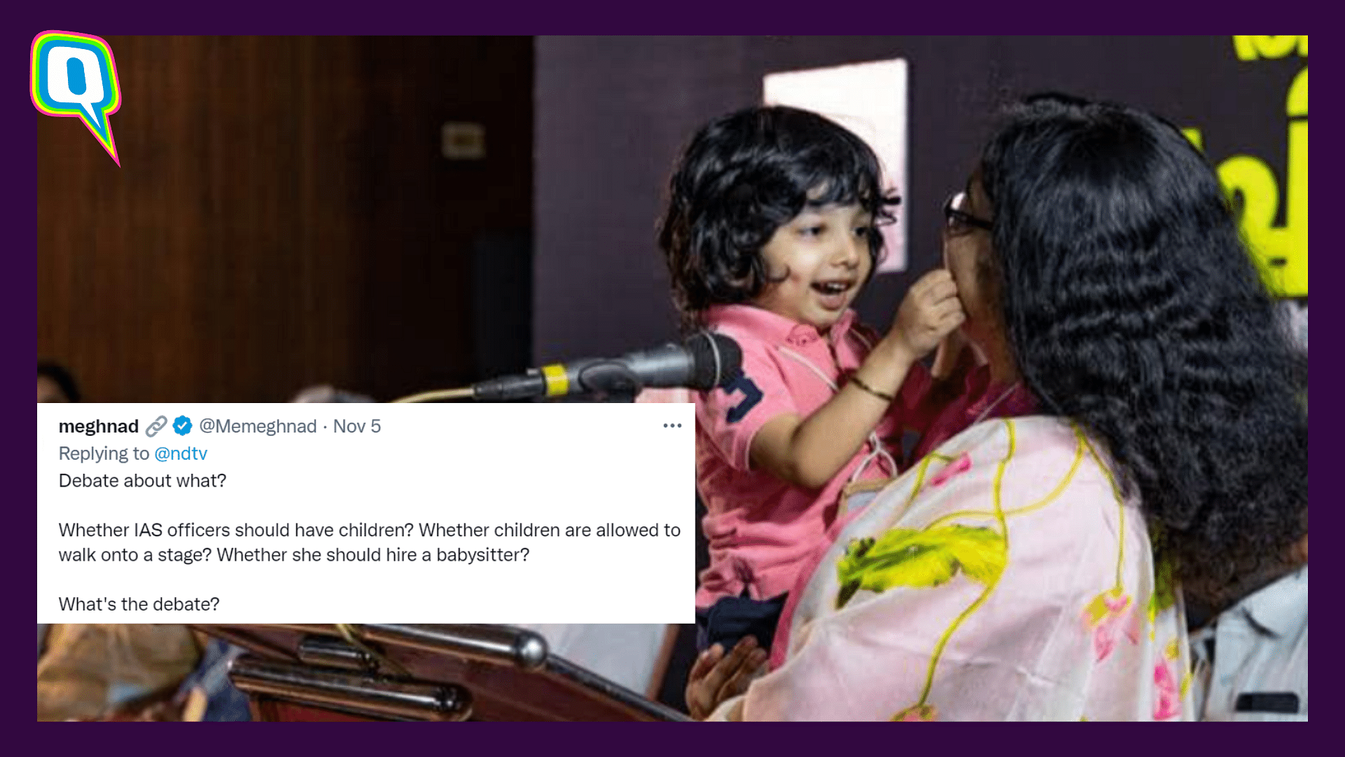 <div class="paragraphs"><p>An IAS officer from Kerala sparks debates after carrying her son in her arms during a speech.&nbsp;</p></div>