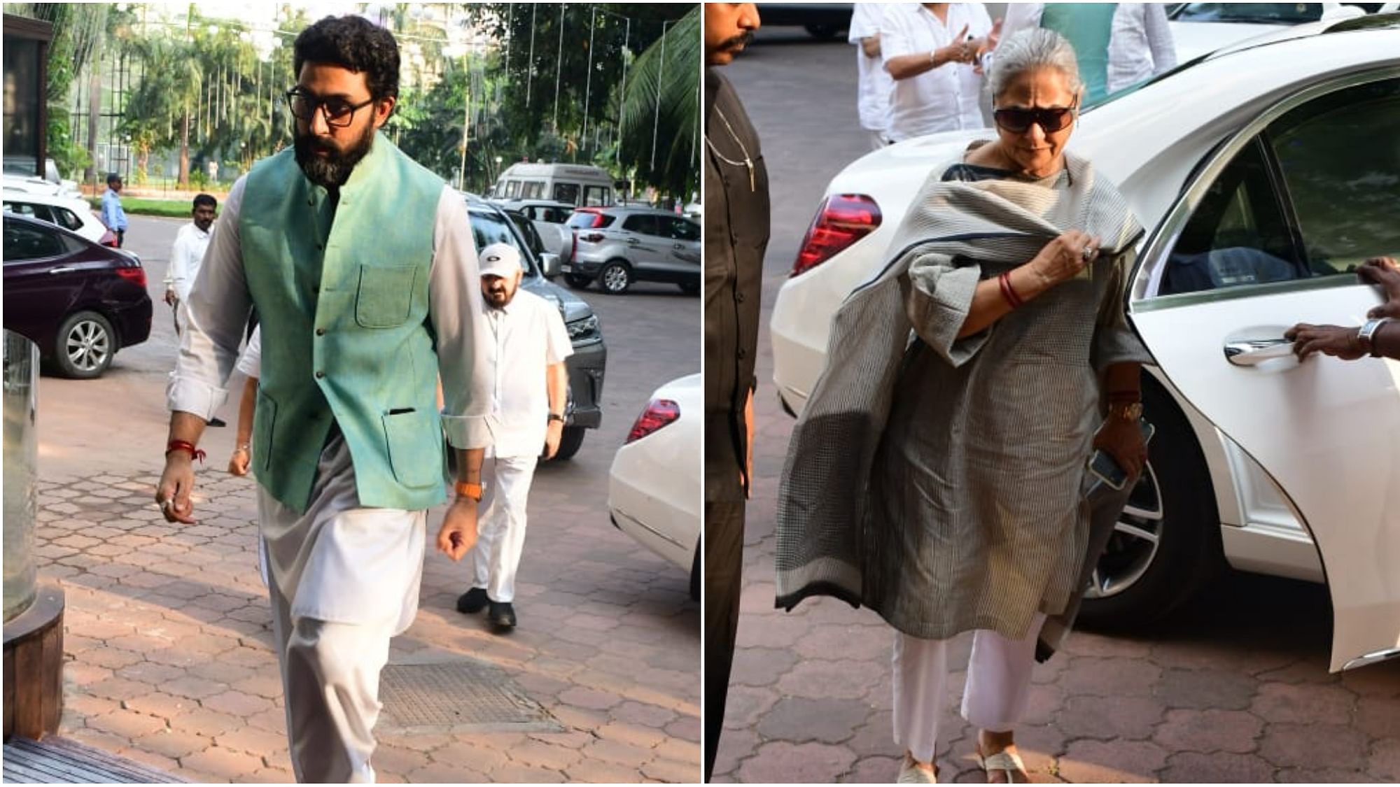 <div class="paragraphs"><p>Abhishek Bachchan arrives with mother Jaya Bachchan at the prayer meet.</p></div>