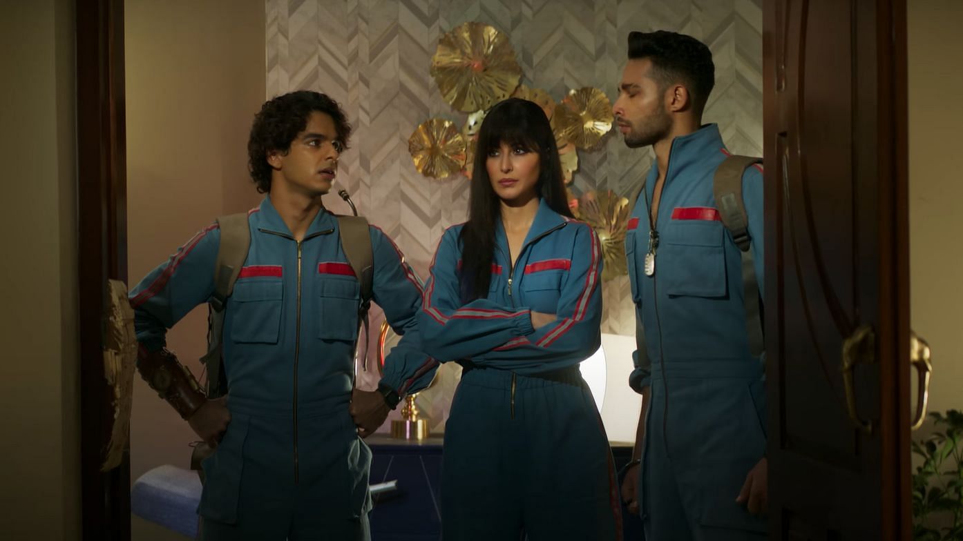 <div class="paragraphs"><p>Ishaan, Siddhant Chaturvedi, and Katrina Kaif in a still from<em> Phone Bhoot.</em></p></div>