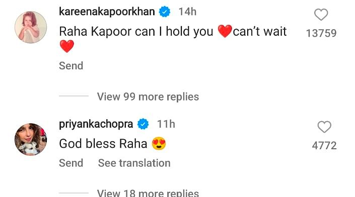 Fans, friends and family members dropped lovely messages after Alia shared her and Ranbir's daughter's name. 