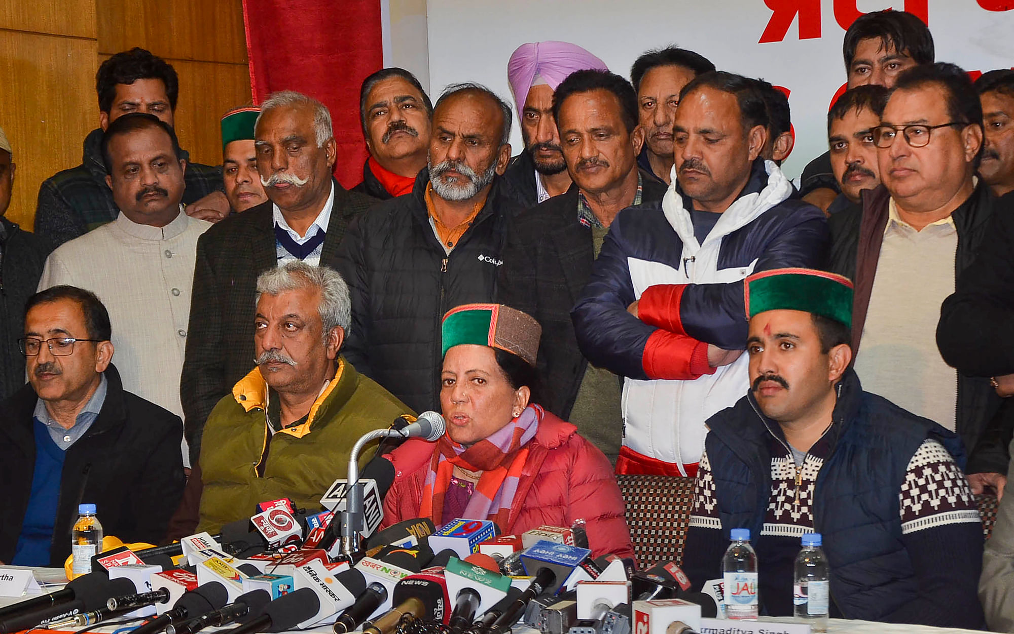 <div class="paragraphs"><p>Shimla: Himachal Pradesh Congress President Pratibha Singh adresses a press conference after the party's victory in State Assembly elections, in Shimla, Thursday, Dec. 8, 2022. Congress candidates Harish Janartha (2nd left) and Vikramaditya Singh (right) are also seen. </p></div>