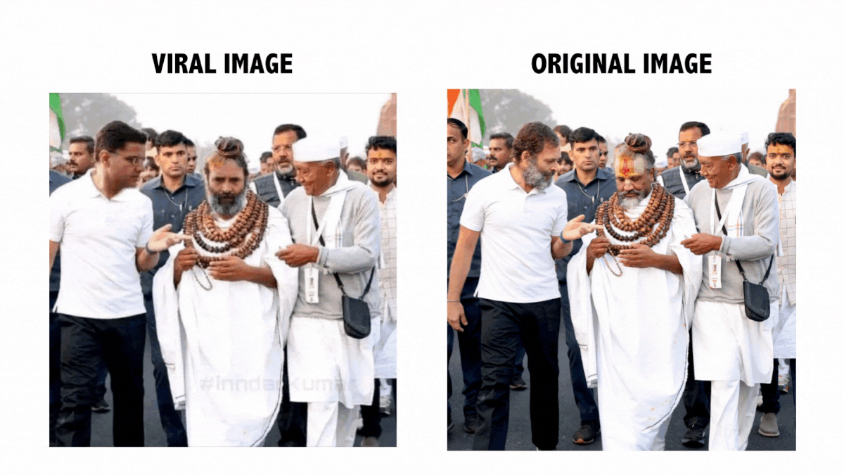 The original photograph showed Rahul Gandhi walking with self-styled godman Namdeo Das Tyagi.