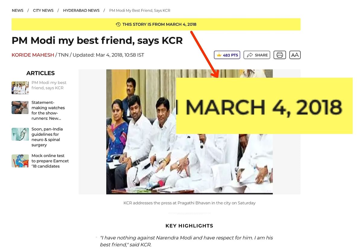 The video dates back to March 2018, after Telangana CM K Chandrashekar Rao was accused of disrespecting PM Modi.