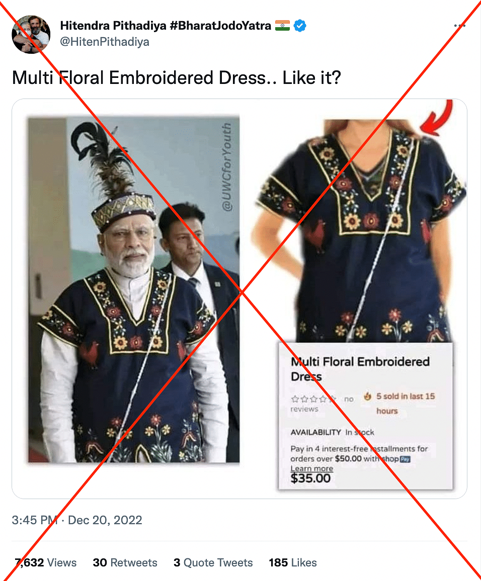 The product's photo was edited to resemble Prime Minister Narendra Modi's traditional Khasi outfit from Meghalaya.