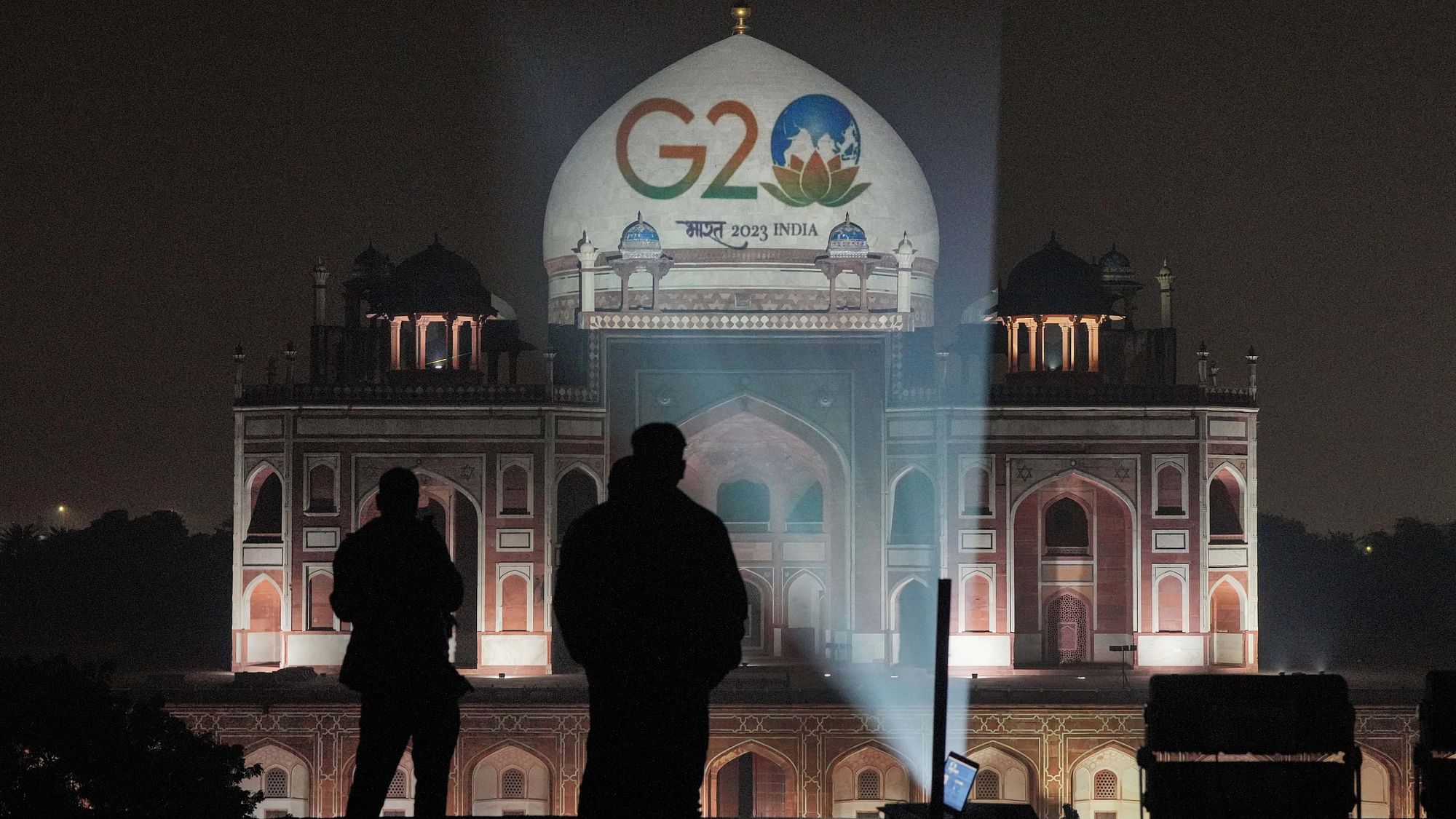 <div class="paragraphs"><p>The Safdarjung Tomb is illuminated displaying the logo of G20 Summit 2023, to be held in India, in New Delhi.</p></div>