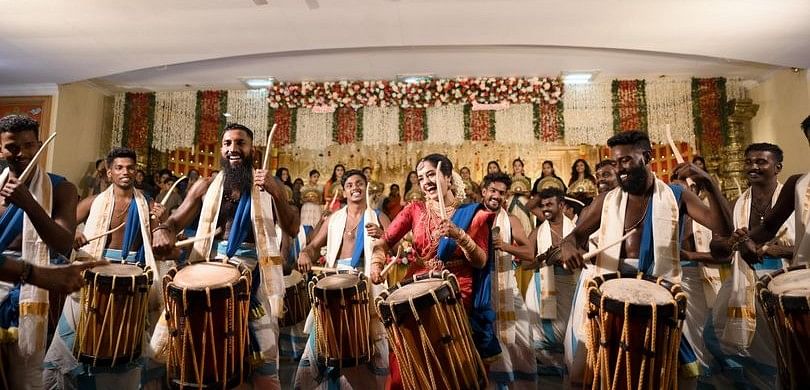 Shilpa Sreekumar stole the show at her wedding with a high-voltage chenda performance.