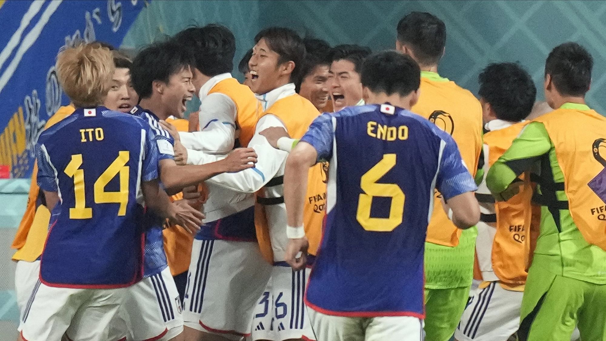 <div class="paragraphs"><p>File picture of Japan's team from the 2022 FIFA World Cup. Japan beat Spain on Thursday night to qualify for the knockouts.</p></div>