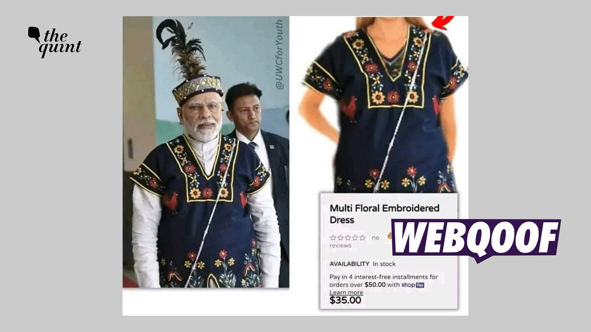 <div class="paragraphs"><p>The photo shows PM Modi in a traditional Khasi outfit, not a women's dress.</p></div>