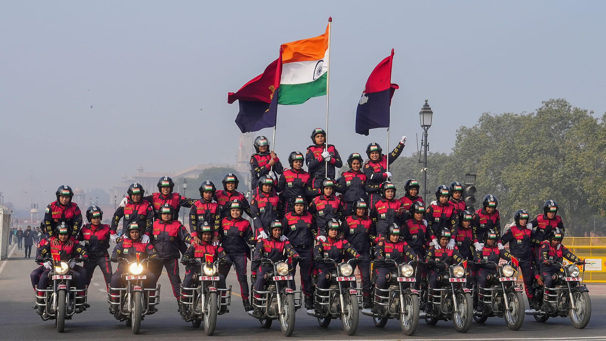 <div class="paragraphs"><p>The Border Security Force's (BSF) all-women daredevil motorcycle team, 'Seema Bhawani', enters the Limca Book of Records with their performance on the Kartavya Path in New Delhi, on Tuesday, 27 December.</p></div>