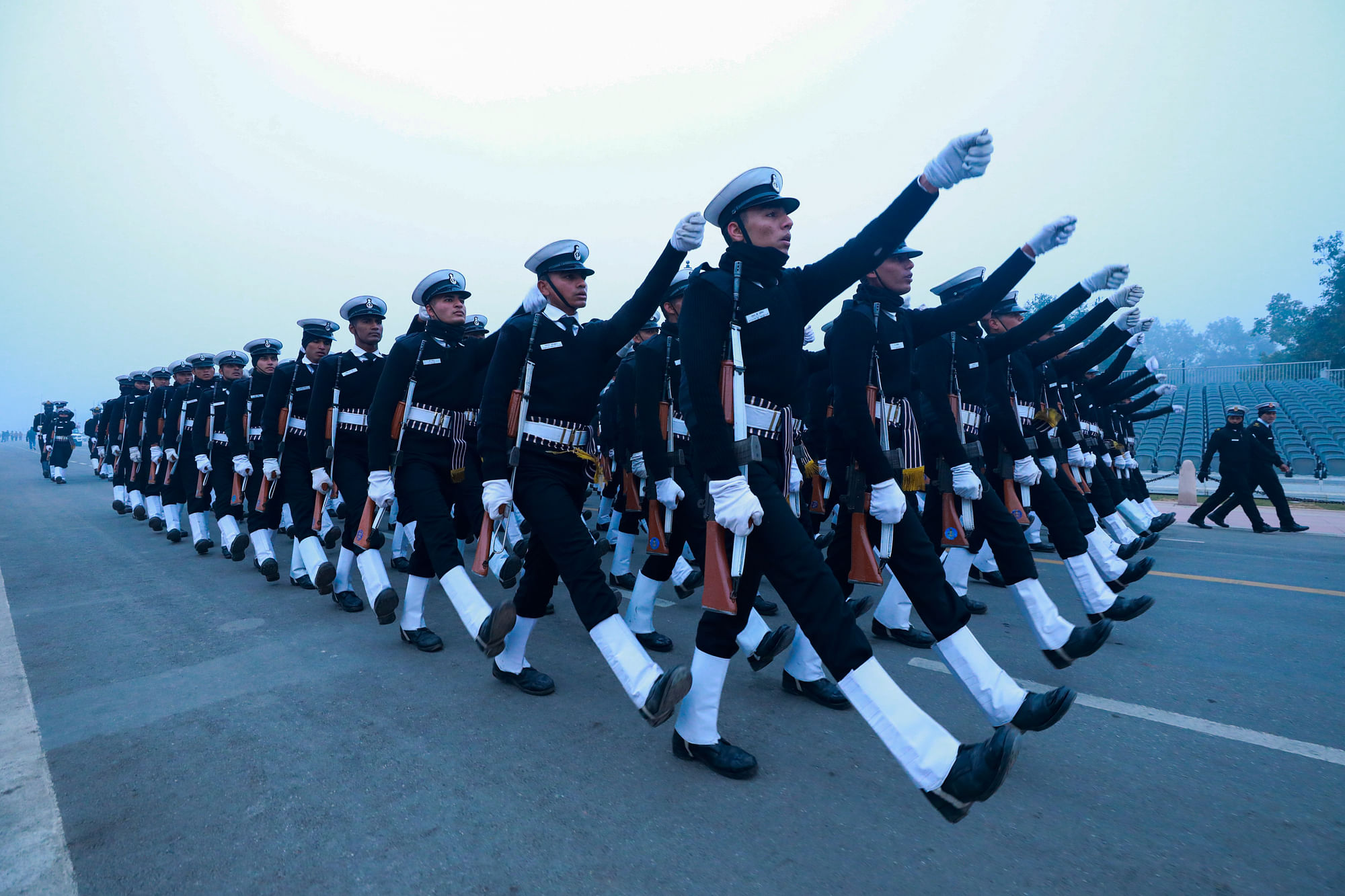 <div class="paragraphs"><p>Jawans of the Indian Naval Service (INS) rehearse the march-past.</p></div>