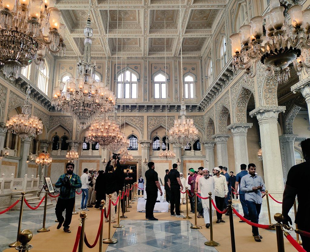 Thousands lined up at Chowmahalla Palace, where the 8th Nizam's mortal remains were placed for public viewing.