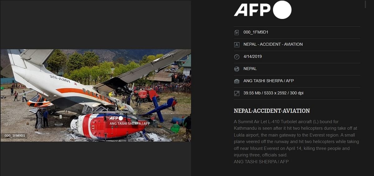 The image is from 2019, when an aircraft hit two helicopters during take off at Lukla Airport.