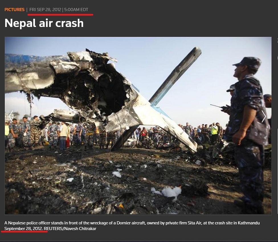 While the old photo is from Nepal, it was of a crash that took place in 2012.
