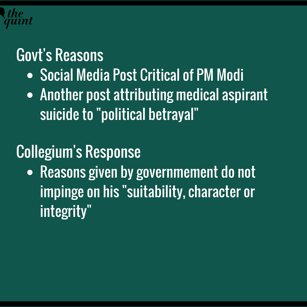 In response, the Collegium has reiterated its recommendations and disagreed with the government's reasons.