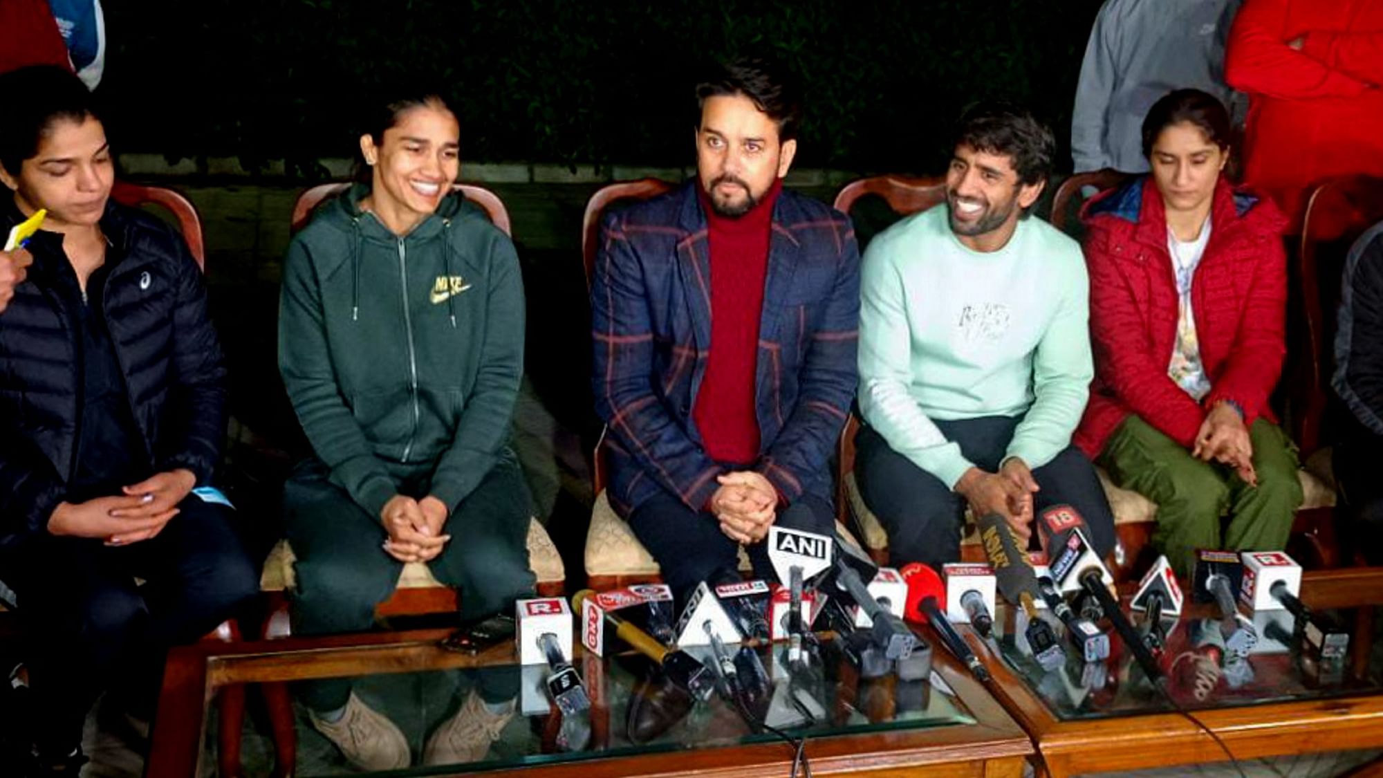 <div class="paragraphs"><p>Anurag Thakur and the wrestlers spoke to the media in the late hours of Friday night.</p></div>