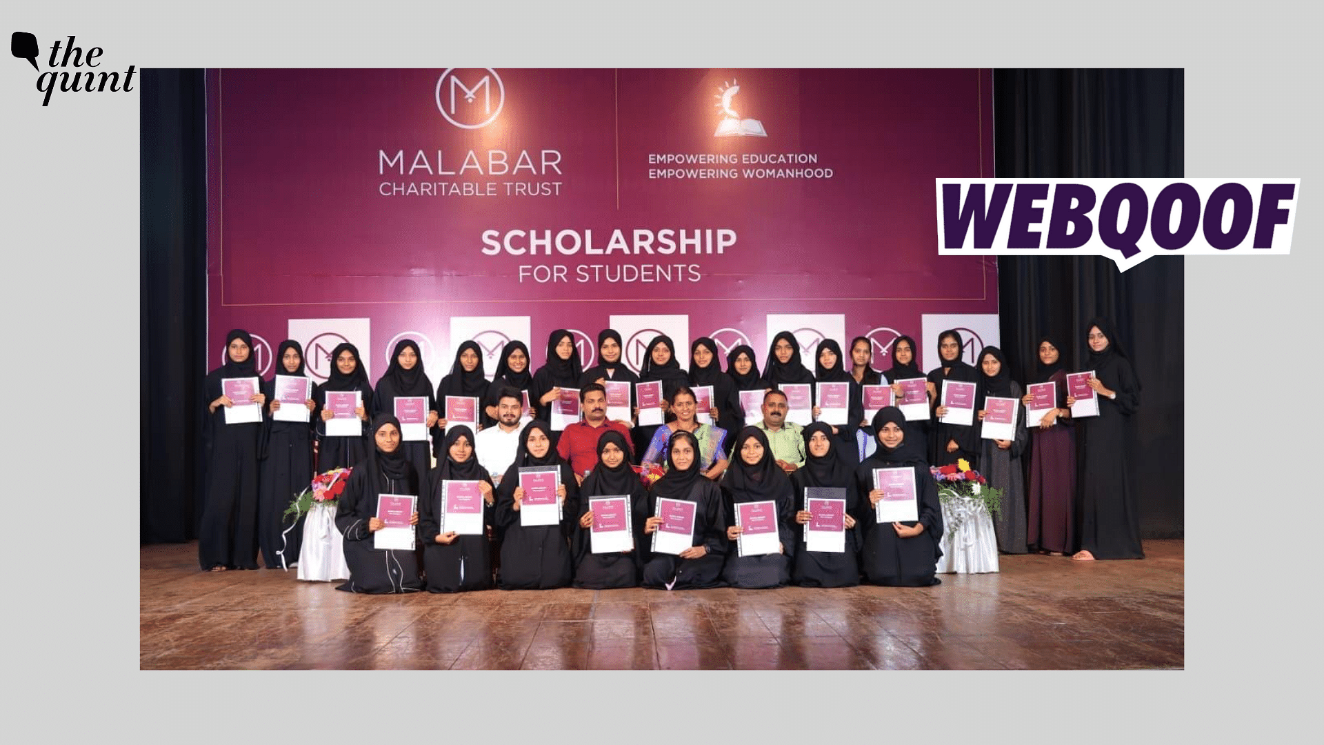 <div class="paragraphs"><p>The photo shows an event where the Malabar charitable trust awarded scholarships to girls.</p></div>