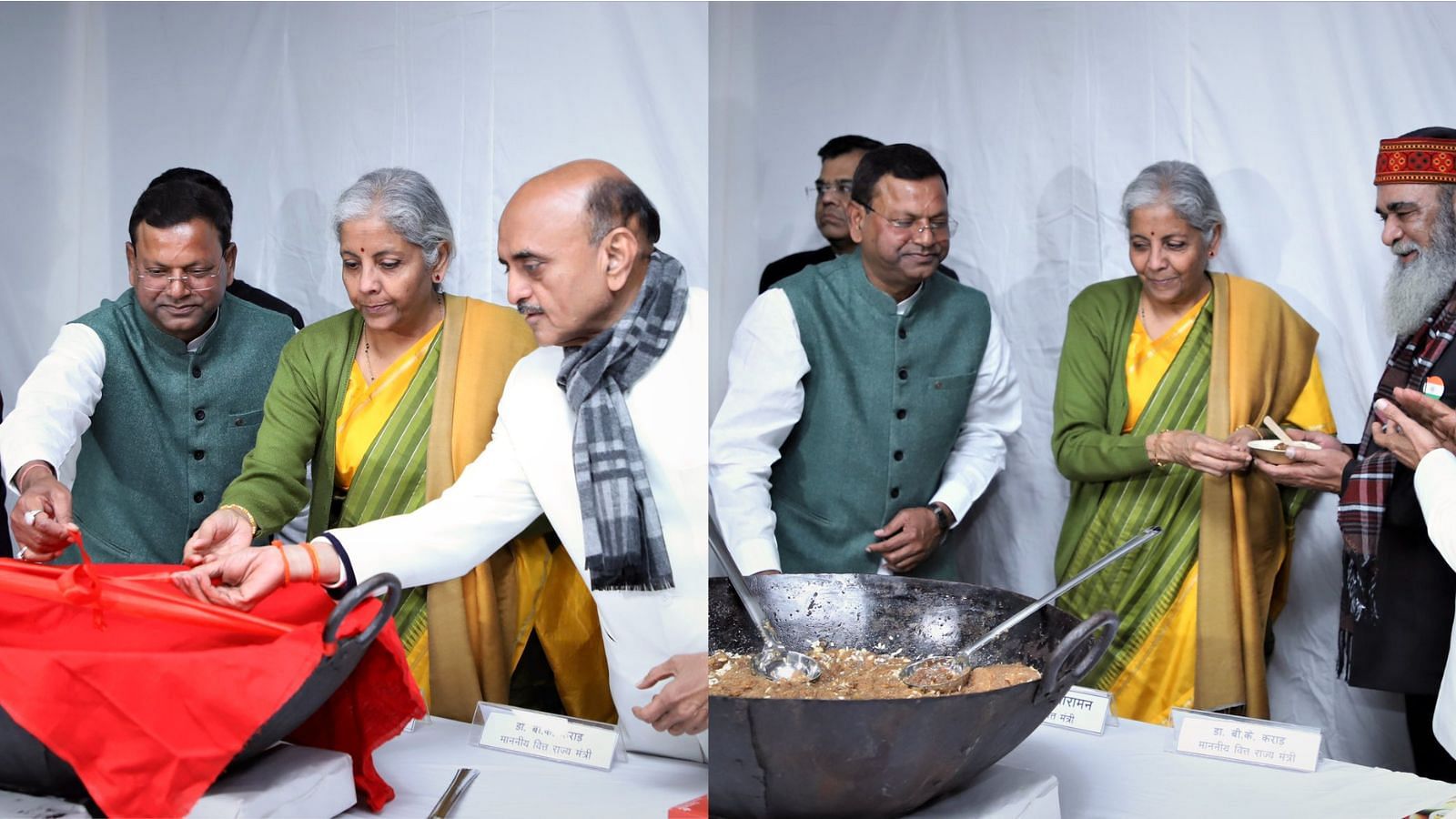 <div class="paragraphs"><p>Union Finance Minister Nirmala Sitharaman partakes in the Halwa Ceremony at the Finance Ministry headquarters in New Delhi on 26 January 2023. The Ceremony marks the final stage of the preparation of the Union Budget.&nbsp;&nbsp;</p></div>