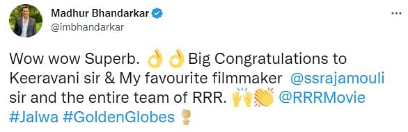 RRR creates history as 'Naatu Naatu' becomes the first Indian song to win a Golden Globe award.